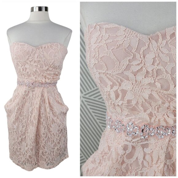 City Triangle Strapless Dress Size 16 Juniors Prom Party Pink Lace 2010 Y2k - Picture 1 of 8